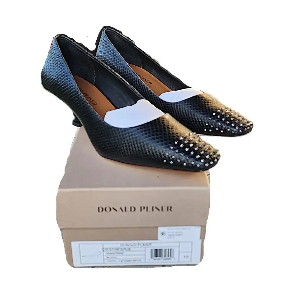 Donald Pliner CRISTINE Studded Snakeskin Kitten Heel Pumps 10 - Picture 2 of 12